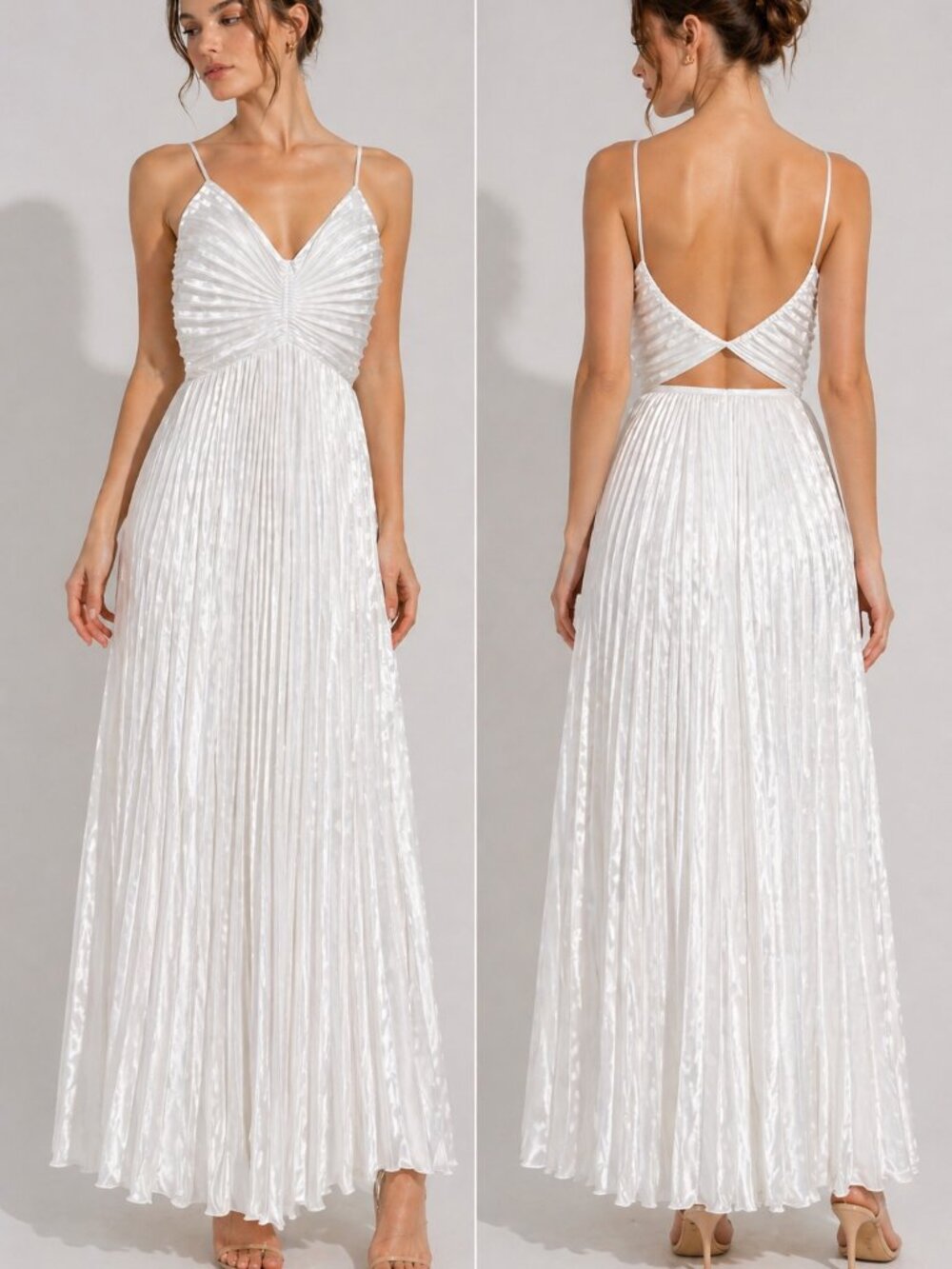 Beulah Pleated Maxi Dress Size Medium Open Back